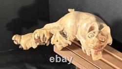 Sculpture de chat en bois sculpté à la main en burl, art populaire indonésien, unique 1/1