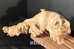 Sculpture de chat en bois sculpté à la main en burl, art populaire indonésien, unique 1/1