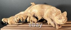 Sculpture de chat en bois sculpté à la main en burl, art populaire indonésien, unique 1/1