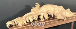 Sculpture de chat en bois sculpté à la main en burl, art populaire indonésien, unique 1/1