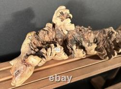 Sculpture de chat en bois sculpté à la main en burl, art populaire indonésien, unique 1/1