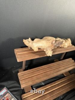 Sculpture de chat en bois sculpté à la main en burl, art populaire indonésien, unique 1/1