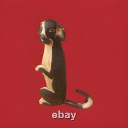 Sculpture de chien en bois sculpté à la main vintage, figurine d'art populaire debout