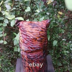 Sculpture de hibou en bois à la tronçonneuse, hibou à cornes, art rustique fait main en bois d'osage orange