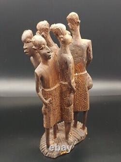 Sculpture de l'équipe de guerriers de la tribu en ébène africain vintage décoratif en statue d'art