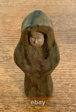 Sculpture de moine en séquoia par Oscar W. Johnston, Smith River CA, art populaire étiqueté