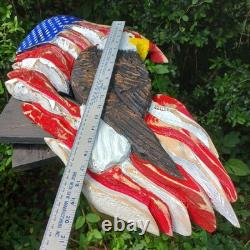 Sculpture de tronçonneuse Aigle Pygargue Étoile Américaine Mur Suspendu Cyprès