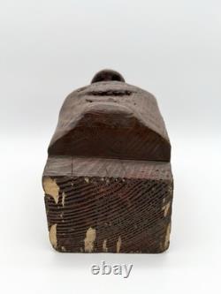 Sculpture de visage en bois sculpté à la main vintage, art folklorique, sculpture primitive