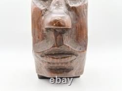 Sculpture de visage en bois sculpté à la main vintage, art folklorique, sculpture primitive