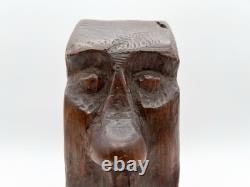Sculpture de visage en bois sculpté à la main vintage, art folklorique, sculpture primitive