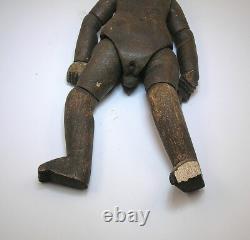 Sculpture éducative en bois sculpté antique en folk art, double face garçon/fille B/o