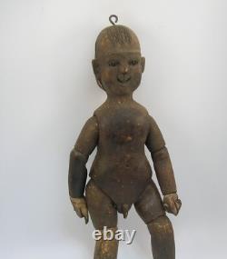 Sculpture éducative en bois sculpté antique en folk art, double face garçon/fille B/o