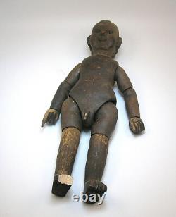 Sculpture éducative en bois sculpté antique en folk art, double face garçon/fille B/o