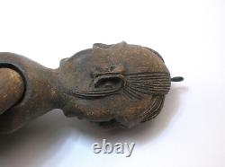 Sculpture éducative en bois sculpté antique en folk art, double face garçon/fille B/o