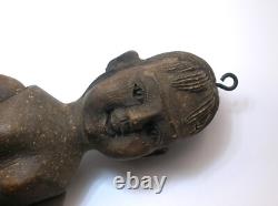 Sculpture éducative en bois sculpté antique en folk art, double face garçon/fille B/o
