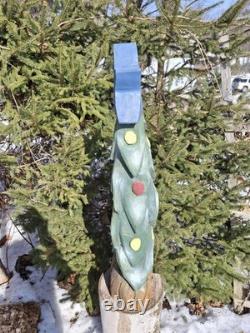 Sculpture en bois de sapin de Noël taillée à la tronçonneuse, décoration rustique saisonnière des fêtes