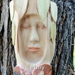 Sculpture en bois esprit, art populaire fait main, sculptures contemporaines de visages