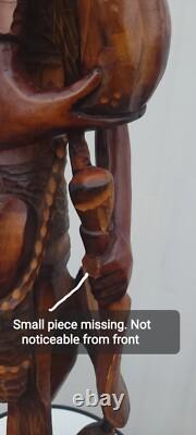 Sculpture en bois folklorique caribéen homme en bois sculpté à la main très détaillée de 2 pieds 7 pouces