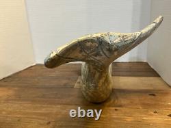 Sculpture en bois sculpté de baleine spermatoïde vintage 17 Art populaire