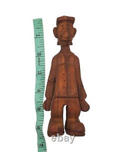Sculpture en bois sculptée à la main d'un homme, art populaire des années 1930, signée Lisowski