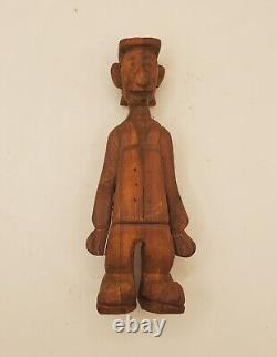 Sculpture en bois sculptée à la main d'un homme, art populaire des années 1930, signée Lisowski