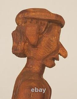 Sculpture en bois sculptée à la main d'un homme, art populaire des années 1930, signée Lisowski