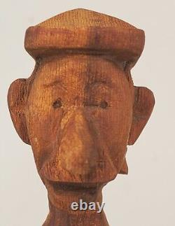 Sculpture en bois sculptée à la main d'un homme, art populaire des années 1930, signée Lisowski