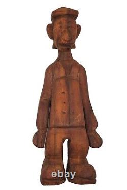 Sculpture en bois sculptée à la main d'un homme, art populaire des années 1930, signée Lisowski