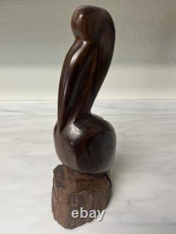 Sculpture en bois sculptée à la main vintage en fer représentant un pélican - Art populaire MCM moderniste