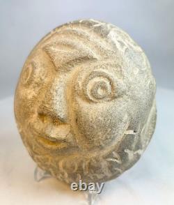 Sculpture en pierre de visage d'effigie en art populaire sculptée à la main, début du 20ème siècle