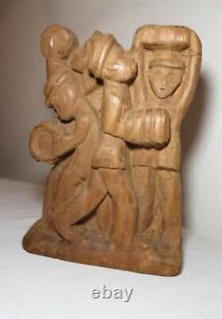 Sculpture figure statue de musicien en bois sculpté à la main, art populaire antique