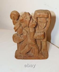 Sculpture figure statue de musicien en bois sculpté à la main, art populaire antique