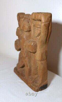 Sculpture figure statue de musicien en bois sculpté à la main, art populaire antique