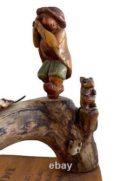 Sculpture/gravure en bois folklorique sculptée à la main, Joueur de flûte de Hamelin, BNJ 1970