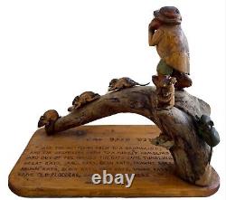 Sculpture/gravure en bois folklorique sculptée à la main, Joueur de flûte de Hamelin, BNJ 1970