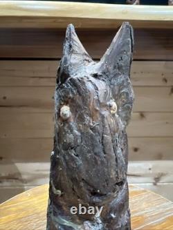 Sculpture primitive effrayante bizarre en bois sculpté ancien, trouvée dans une grange 9