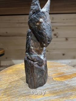 Sculpture primitive effrayante bizarre en bois sculpté ancien, trouvée dans une grange 9