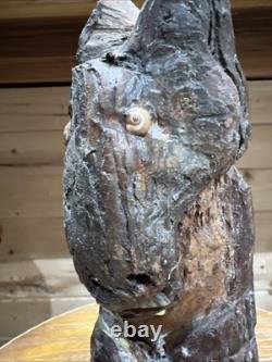 Sculpture primitive effrayante bizarre en bois sculpté ancien, trouvée dans une grange 9