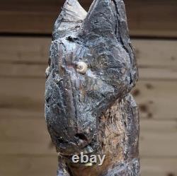 Sculpture primitive effrayante bizarre en bois sculpté ancien, trouvée dans une grange 9