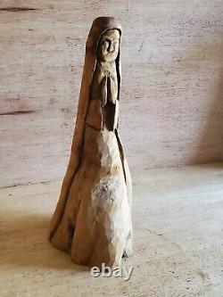 Sculpture religieuse en bois sculpté, signée BEN ORTEGA, MADONNA, Art Populaire Mexicain de 1985