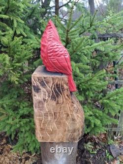 Sculpture statue d’art de décoration intérieure en bois de cardinal sculpté à la tronçonneuse