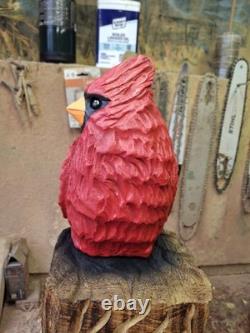 Sculpture statue d’art de décoration intérieure en bois de cardinal sculpté à la tronçonneuse