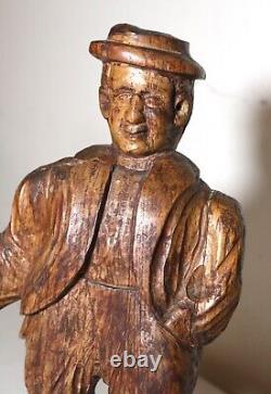 Sculpture statue en bois sculpté à la main représentant un homme Jaeger, œuvre populaire antique de 1751