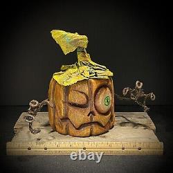 Sculpture sur bois - Décoration folklorique de citrouille fantaisiste pour Halloween