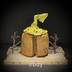Sculpture sur bois - Décoration folklorique de citrouille fantaisiste pour Halloween