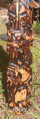 Sculpture sur bois à la tronçonneuse Crâne de Punisseur 42x10 Grand Suspenseur de Mur Crânes Démon Art Sombre