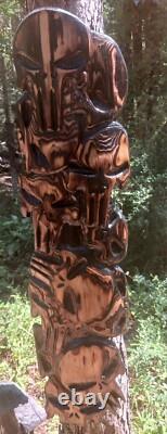 Sculpture sur bois à la tronçonneuse Crâne de Punisseur 42x10 Grand Suspenseur de Mur Crânes Démon Art Sombre