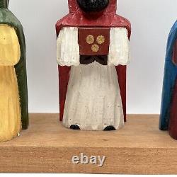 Sculpture sur bois de l'art de Porto Rico Trois Rois Tres Reyes Gerardo Santiago Unique en son genre VTG