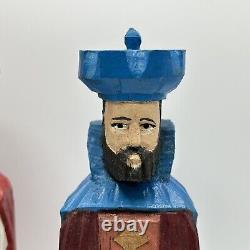 Sculpture sur bois de l'art de Porto Rico Trois Rois Tres Reyes Gerardo Santiago Unique en son genre VTG