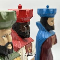 Sculpture sur bois de l'art de Porto Rico Trois Rois Tres Reyes Gerardo Santiago Unique en son genre VTG